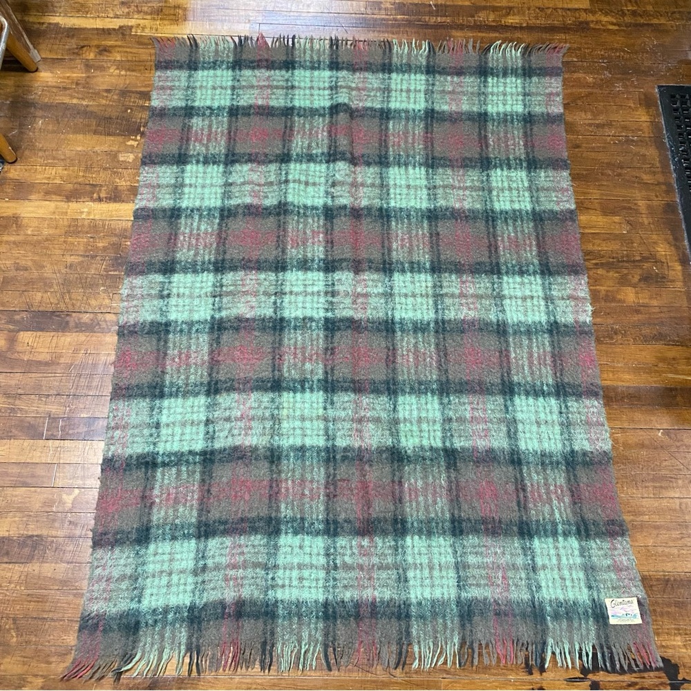 Vintage Glentana Plaid Fringe Throw Blanket 49” X 70” Mohair/Wool Scotland